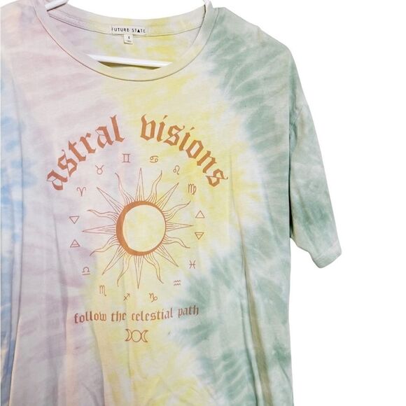 Future State Tie Dye Astral Visions Graphic Short Sleeve Shirt Yellow Small - Picture 2 of 6